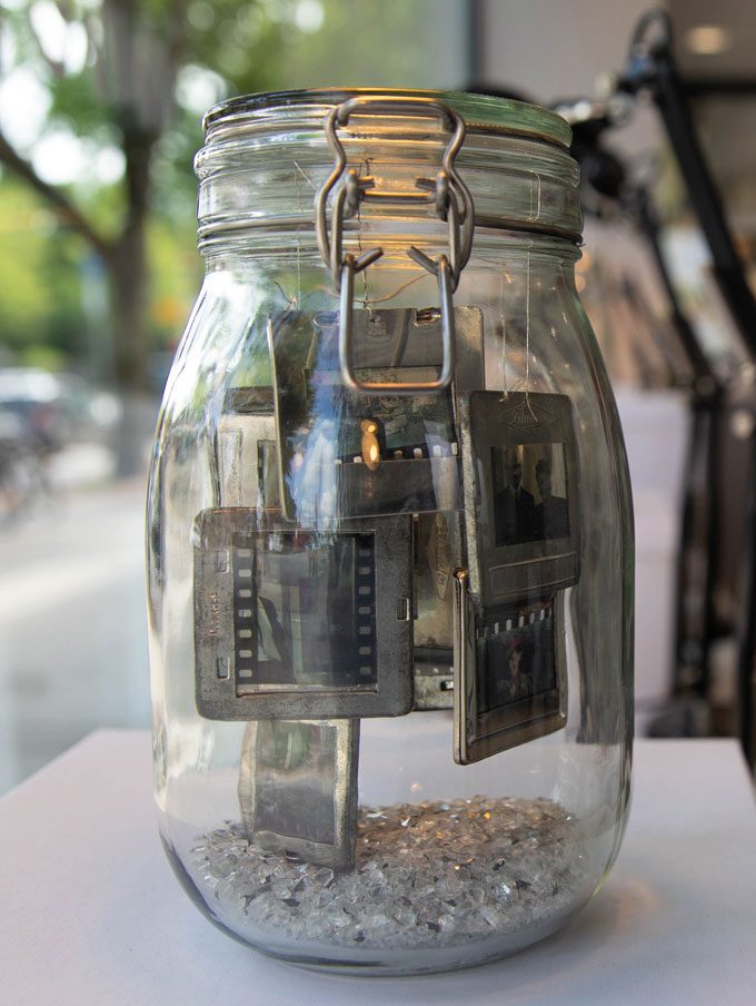 Glas mit Erinnerungsfotos